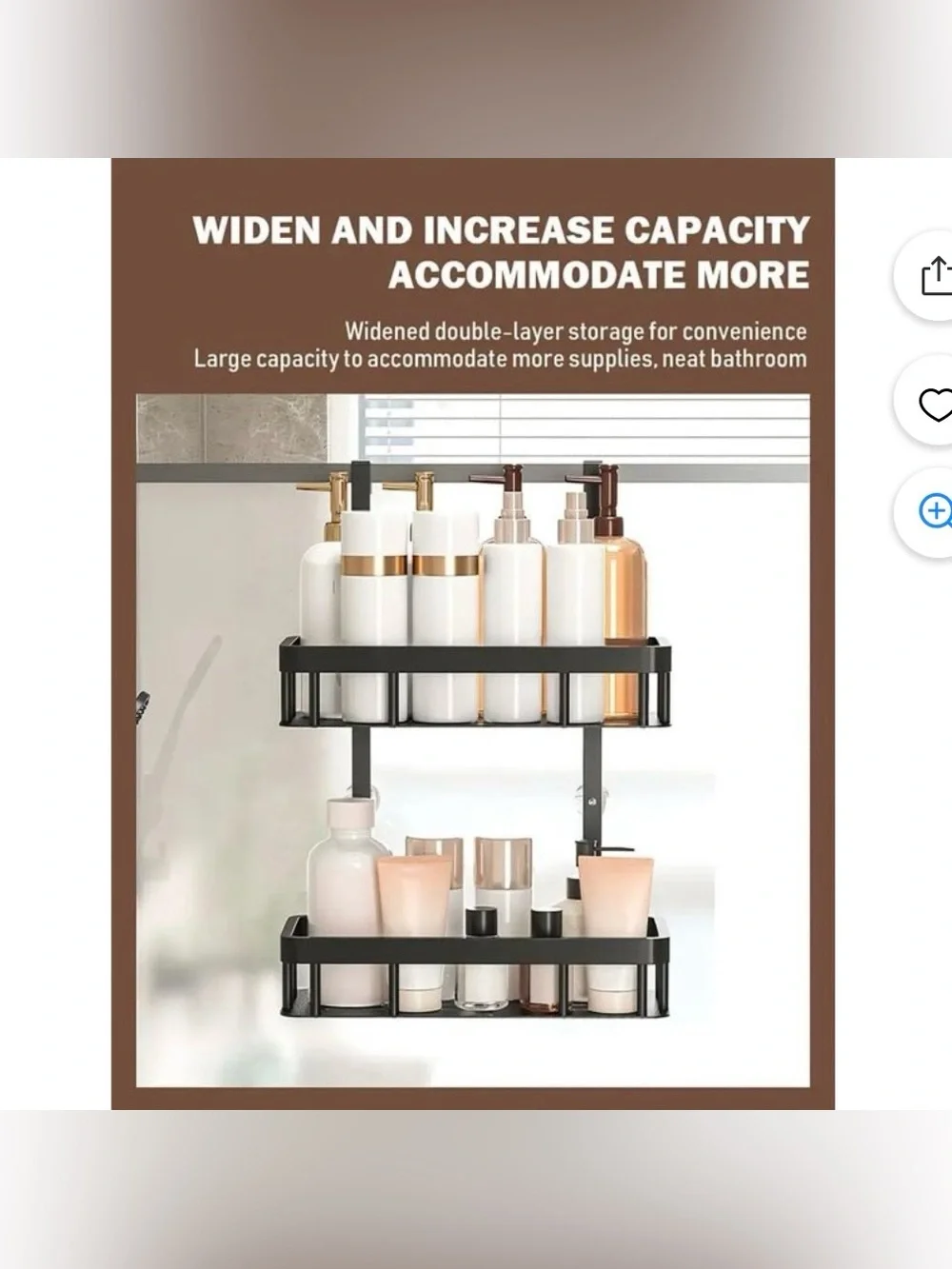 Over Door Shower Caddy, Black Rustproof Bathroom Organizer, 2-Tier Storage Rack